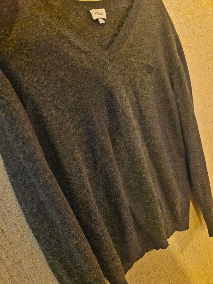 Gri V Yaka Yünlü Erkek Beymen Kazak - Görsel 5