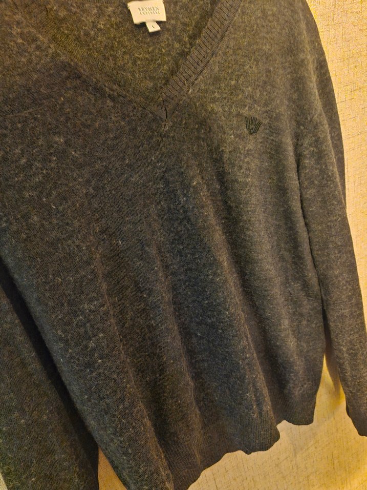 Gri V Yaka Yünlü Erkek Beymen Kazak - Görsel 3