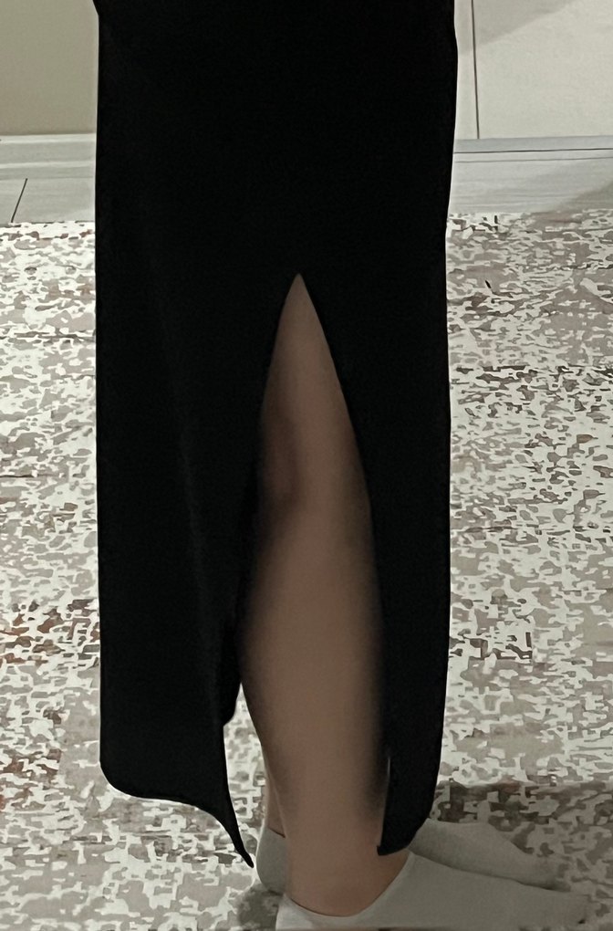 Siyah V Yakalı Gotik Midi Elbise - Görsel 5