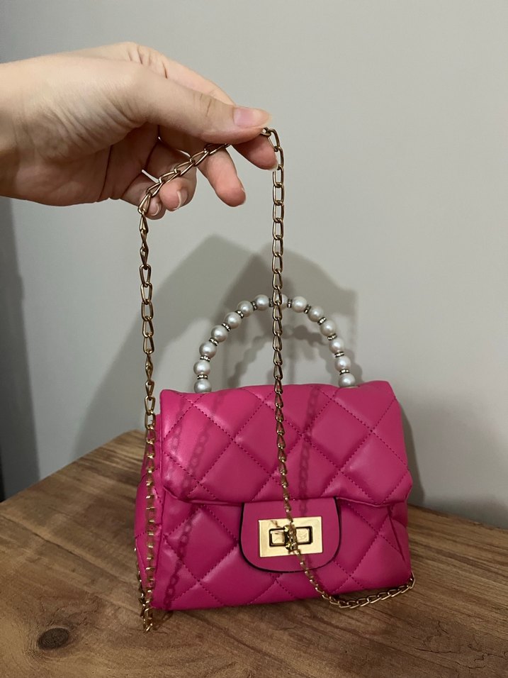 Pembe Deri Kapitone Kadın Çanta - Görsel 5