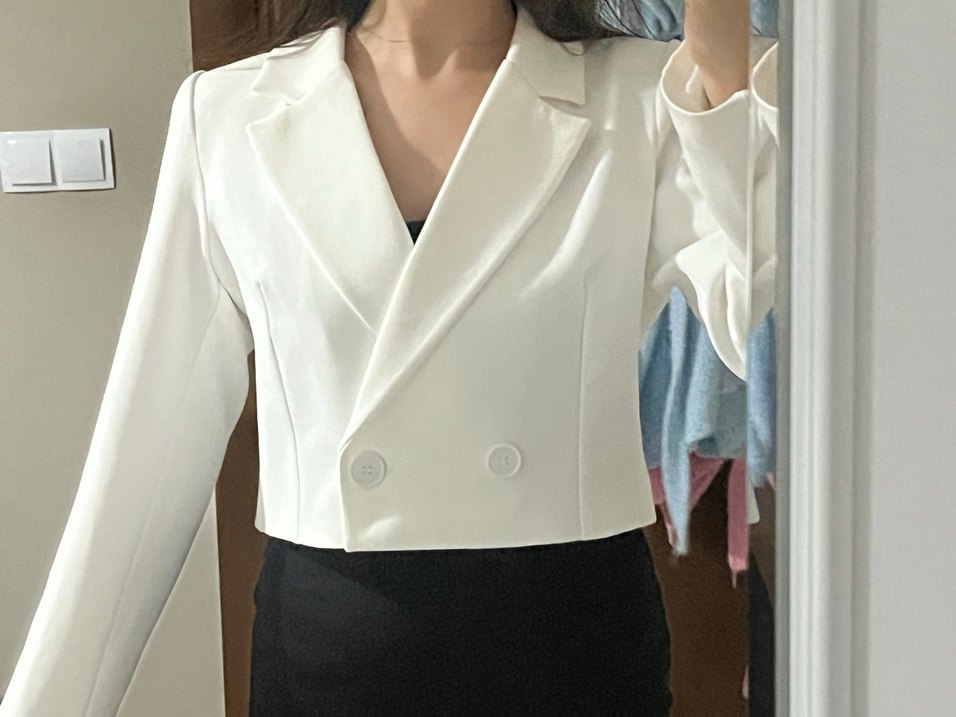 Beyaz Mini Kadın Blazer Ceket - Görsel 4