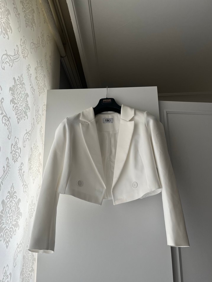 Beyaz Mini Kadın Blazer Ceket - Görsel 2