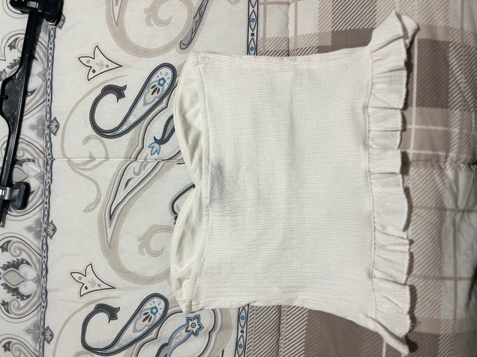 Beyaz Fırfırlı Straplez Keten Mini Bluz - Görsel 4