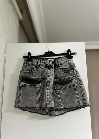 Düğmeli Gri Mini Denim Şort - Görsel 2