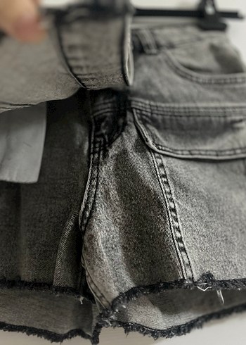 Düğmeli Gri Mini Denim Şort - Görsel 5