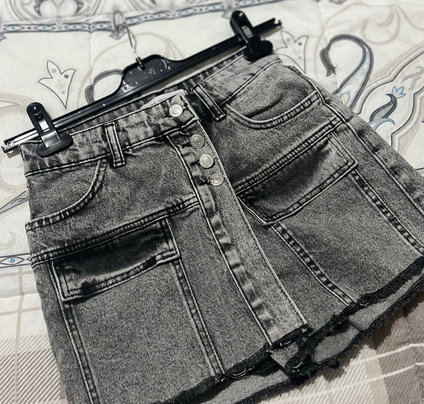Düğmeli Gri Mini Denim Şort - Görsel 3
