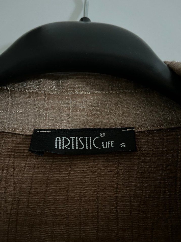 Düğmeli Kolsuz Kahverengi Keten Gömlek - Görsel 2