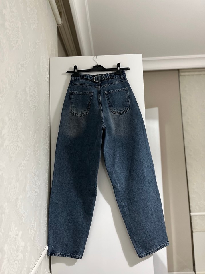 Gri Mavi Bol Kesim Kadın Denim Pantolon - Görsel 2