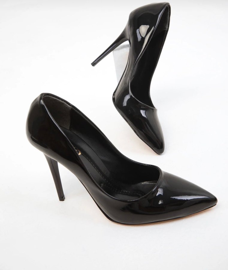 Siyah Parlak Stiletto Topuklu Kadın Ayakkabı - Görsel 3