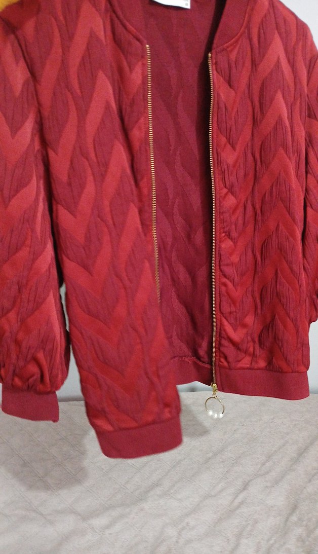 Bordo Fermuarlı Kadın Ceket - Görsel 2