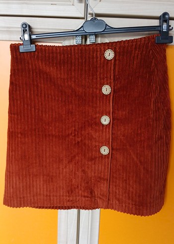 Düğmeli Kadın Kahverengi Mini Etek - Görsel 2