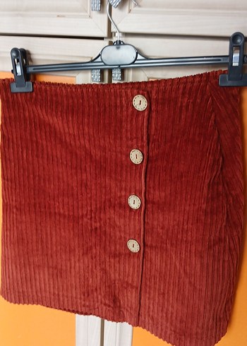 Düğmeli Kadın Kahverengi Mini Etek - Görsel 3