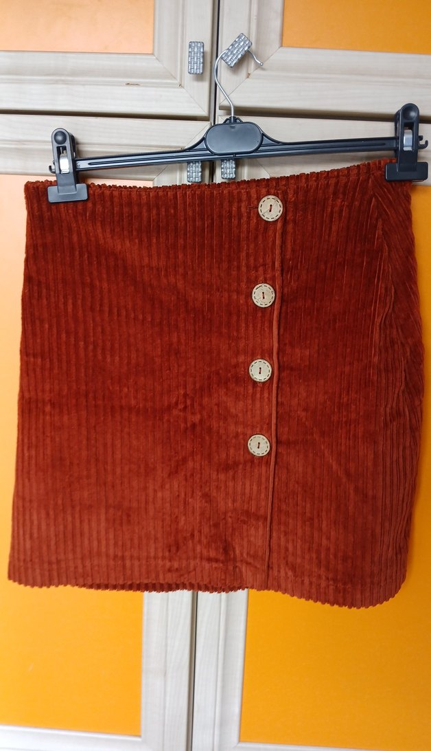 Düğmeli Kadın Kahverengi Mini Etek - Görsel 2