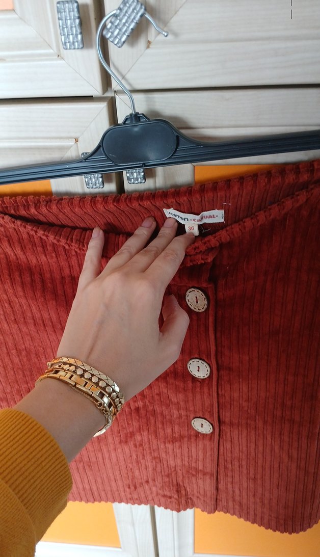 Düğmeli Kadın Kahverengi Mini Etek - Görsel 4