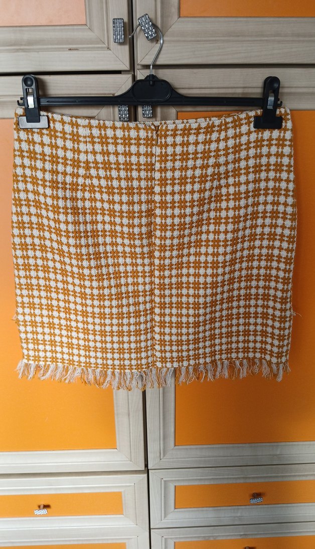 Sarı Ekose Örgü Mini Etek - Görsel 3