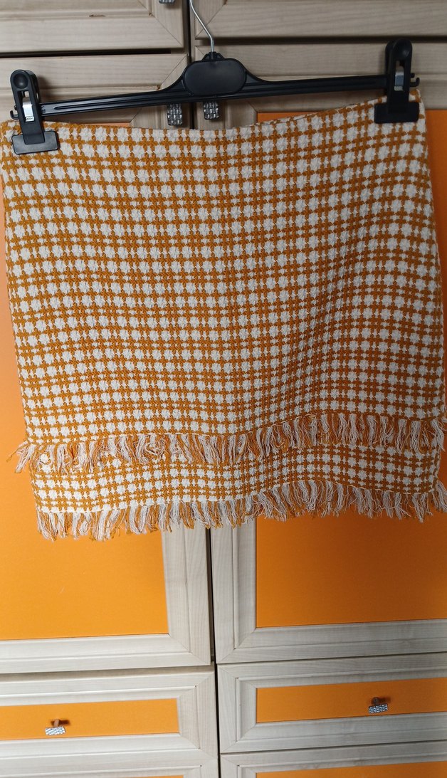 Sarı Ekose Örgü Mini Etek - Görsel 2