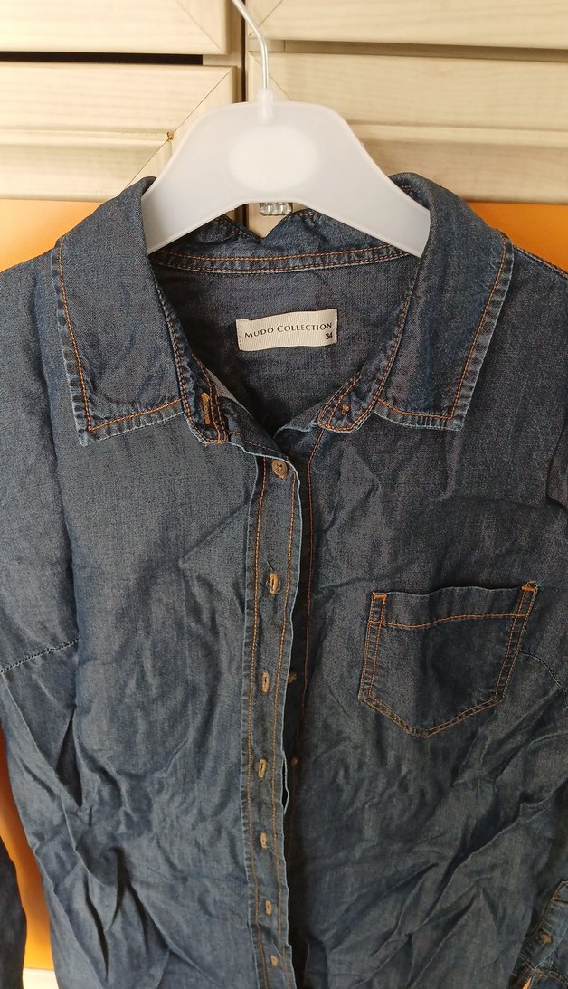 Düğmeli Kot Kadın Gömlek - Görsel 3