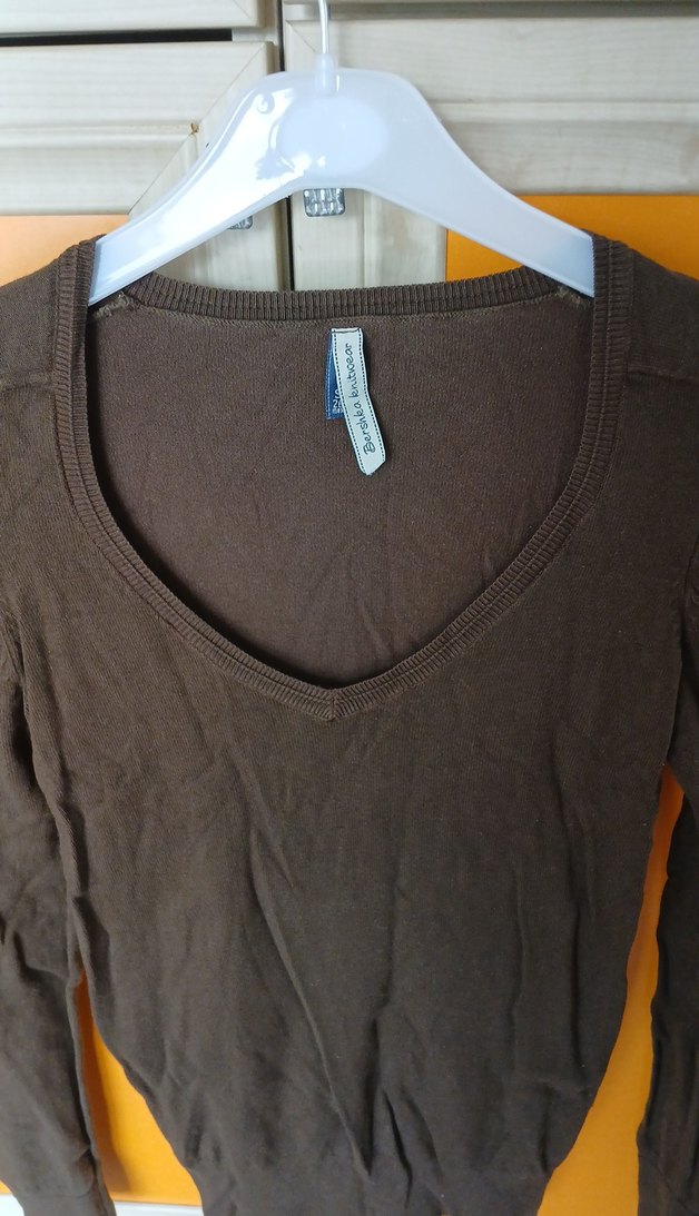 Kahverengi V Yaka Kadın triko Kazak - Görsel 3