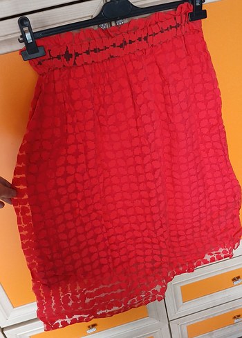 Kırmızı Fırfırlı Etek yazlık - Görsel 4