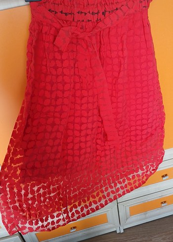 Kırmızı Fırfırlı Etek yazlık - Görsel 3