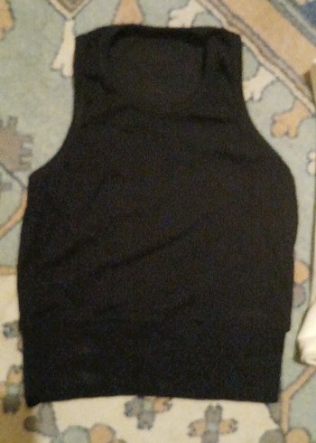 Kadın Siyah ve sari renk Yüksek Yakalı Kolsuz Pamuklu Atlet - Görsel 3