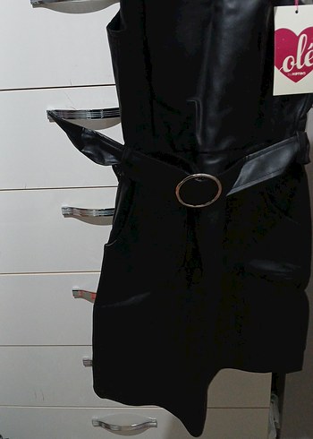 Kızlar için Siyah Deri Kemerli Elbise - Görsel 2