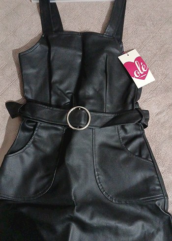 Kızlar için Siyah Deri Kemerli Elbise - Görsel 4