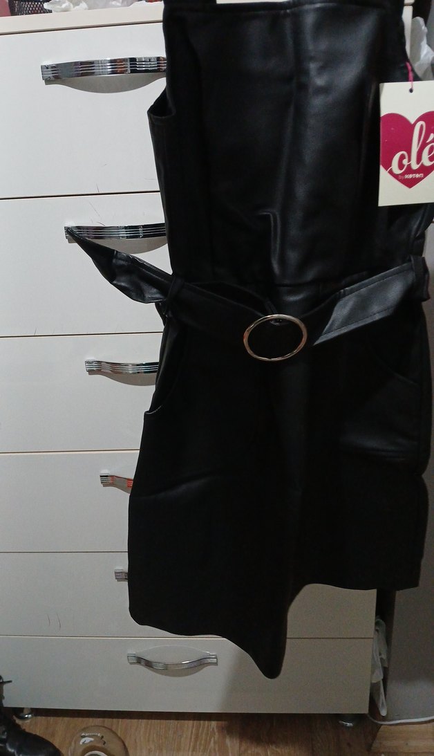 Kızlar için Siyah Deri Kemerli Elbise - Görsel 2