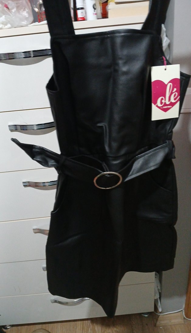 Kızlar için Siyah Deri Kemerli Elbise - Görsel 3