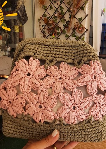 Pembe Nakışlı Örgü Bohem Kadın Çanta