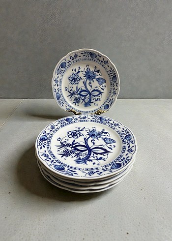 Kahla damga soğan desen Koyu Mavi Nakış Desenli Tabak Seti - Görsel 2