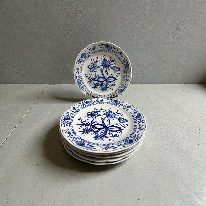 Kahla damga soğan desen Koyu Mavi Nakış Desenli Tabak Seti - Görsel 2