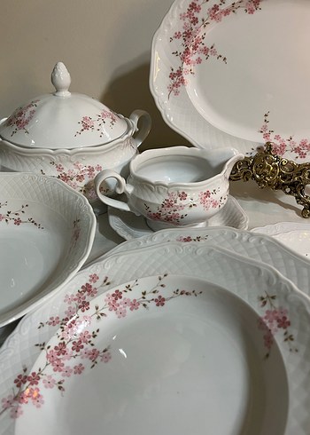 Alman damga 6 kişilik Beyaz Çiçek Desenli Porselen Yemek Takımı - Görsel 4