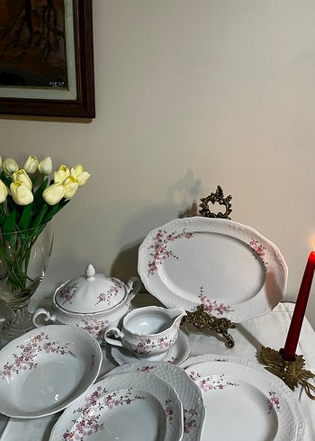 Alman damga 6 kişilik Beyaz Çiçek Desenli Porselen Yemek Takımı - Görsel 8