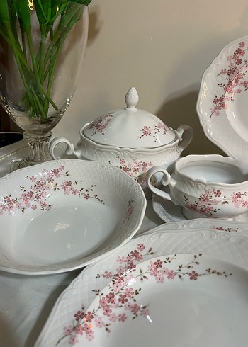 Alman damga 6 kişilik Beyaz Çiçek Desenli Porselen Yemek Takımı - Görsel 7