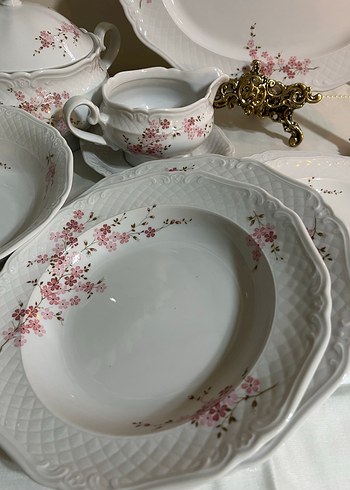 Alman damga 6 kişilik Beyaz Çiçek Desenli Porselen Yemek Takımı - Görsel 5