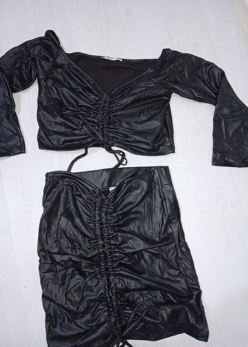Siyah Deri Mini Goth Takım