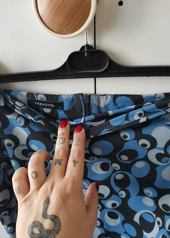 Mavi Mini Baskılı Kadın Tişört - Görsel 9