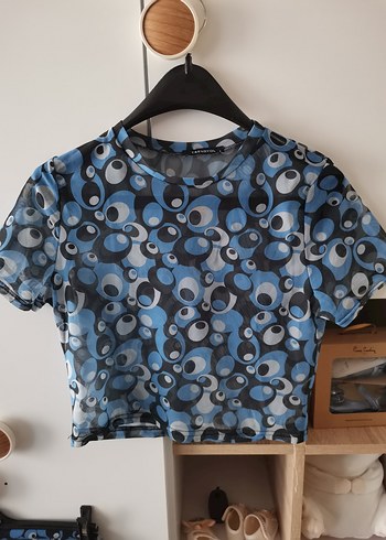 Mavi Mini Baskılı Kadın Tişört - Görsel 2