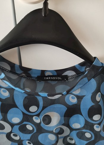 Mavi Mini Baskılı Kadın Tişört - Görsel 5