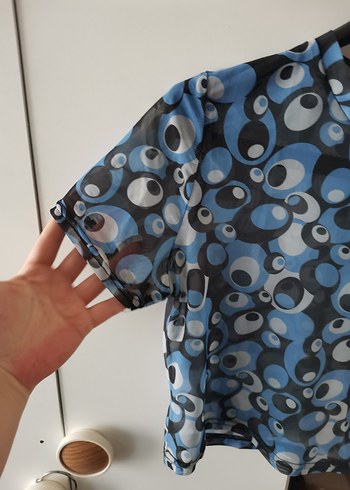 Mavi Mini Baskılı Kadın Tişört - Görsel 3