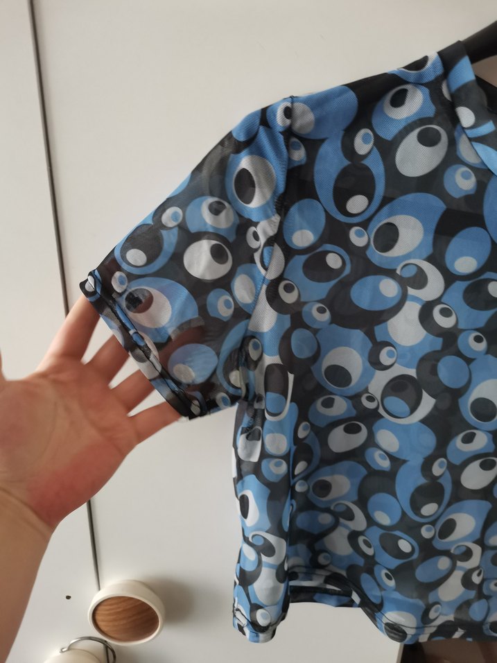 Mavi Mini Baskılı Kadın Tişört - Görsel 3