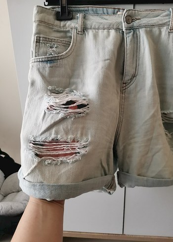 Gri Kadın Rahat Kesim Mini Denim Şort - Görsel 2