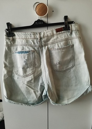 Gri Kadın Rahat Kesim Mini Denim Şort - Görsel 6
