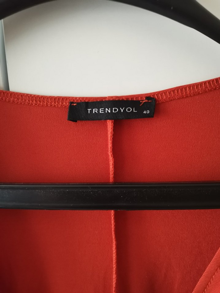 Kiremit rengi V Yaka Drapeli Uzun Kollu Bluz - Görsel 3