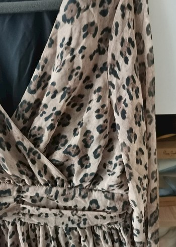 Bohem leopar Desenli V Yaka elbise - Görsel 2