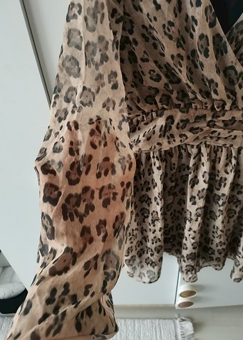 Bohem leopar Desenli V Yaka elbise - Görsel 4