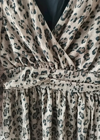 Bohem leopar Desenli V Yaka elbise - Görsel 3