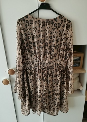 Bohem leopar Desenli V Yaka elbise - Görsel 6