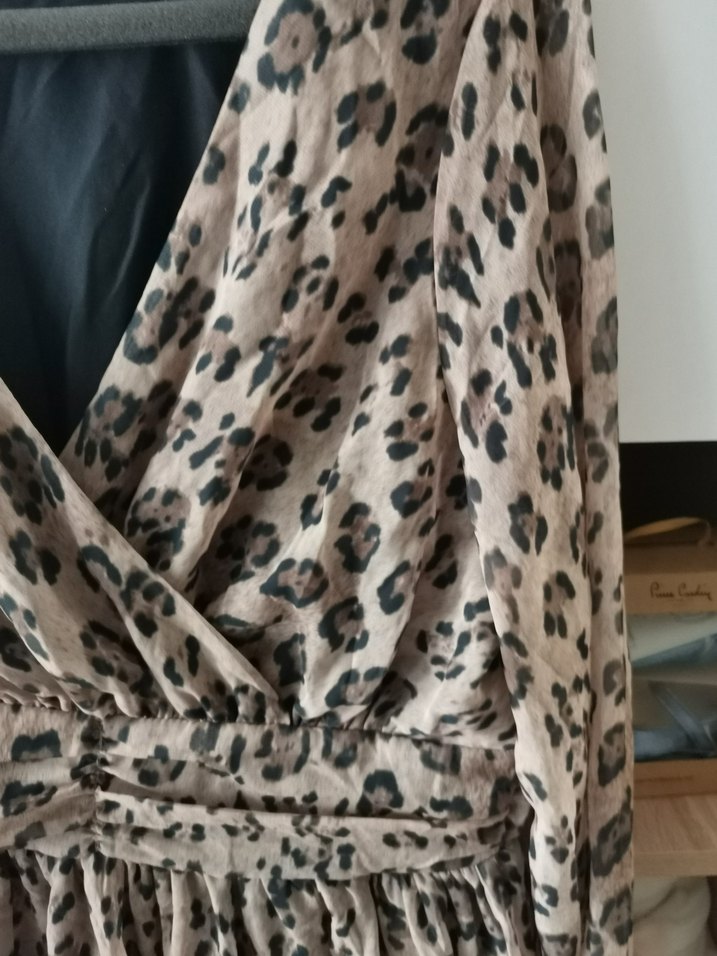 Bohem leopar Desenli V Yaka elbise - Görsel 2